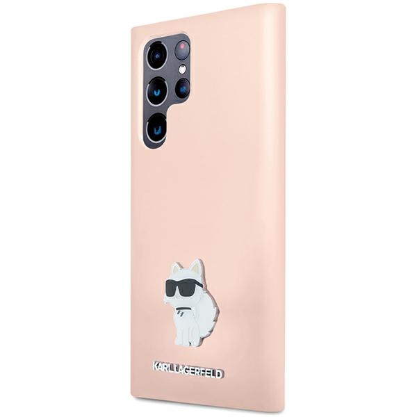 Karl Lagerfeld Samsung Galaxy S23 Ultra Case Silicone Choupette Metal Pin, Pink