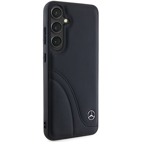 Mercedes-Benz dėklas Samsung Galaxy S24 telefonui Leather Curved Stitches, juodas