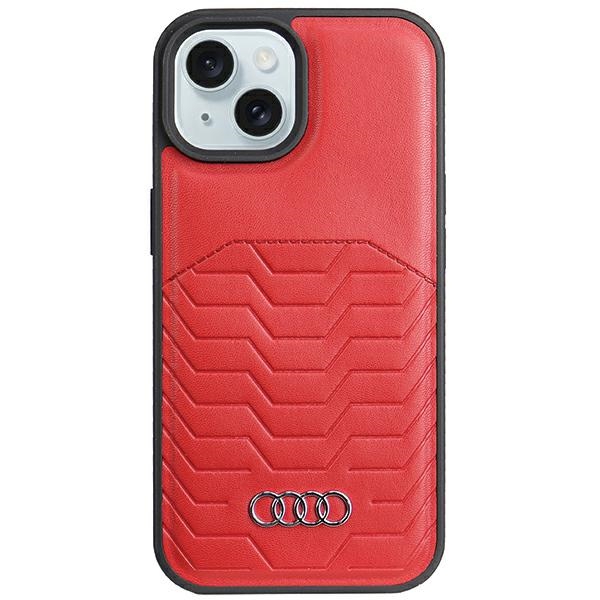 Audi dėklas iPhone 15 / 14 / 13 telefonams iš dirbtinės odos su MagSafe, raudonas