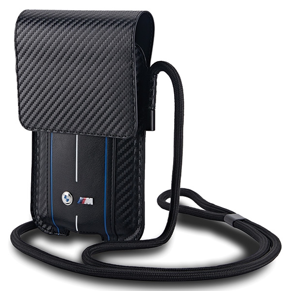 BMW Carbon & Blue Stripe krepšelis telefonui, juodas