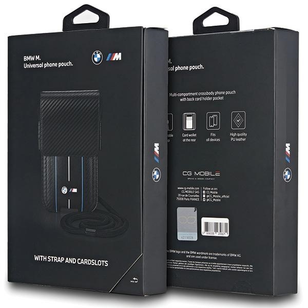 BMW Carbon & Blue Stripe krepšelis telefonui, juodas