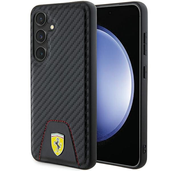 Ferrari dėklas Samsung Galaxy S24 telefonui Carbon Stitched Bottom, juodas