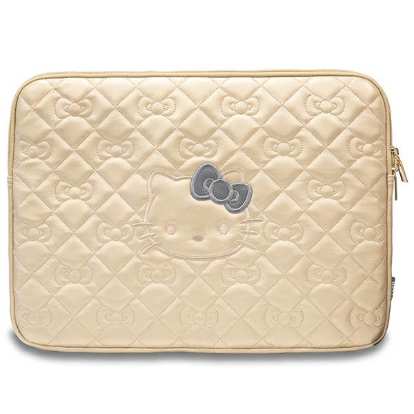 „Hello Kitty“ 14" nešiojamojo kompiuterio dėklas Zip PU Quilted Bows, auksinis