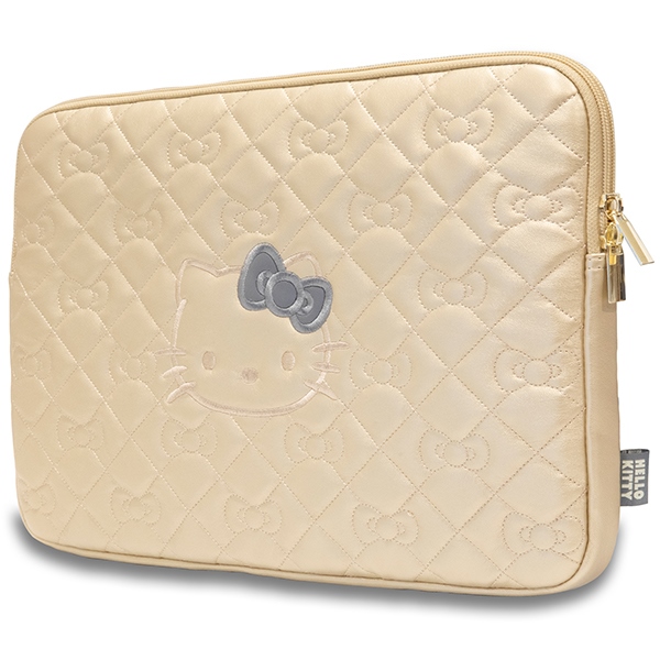 Hello Kitty 14\" Laptop Sleeve Zip PU Quilted Bows, Gold