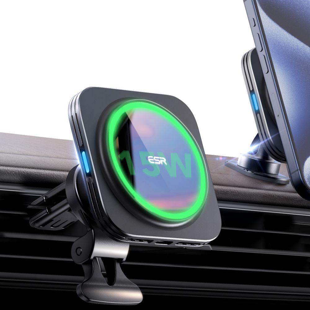 ESR Halolock Magnetic QI2 car holder with MagSafe 15W inductive charger for air vent - black