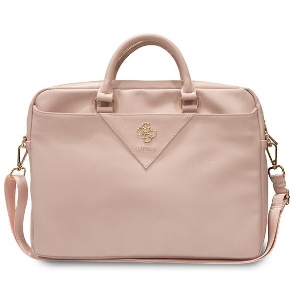 Guess ZIP Leather Triangle nešiojamojo kompiuterio krepšys 16", rožinis