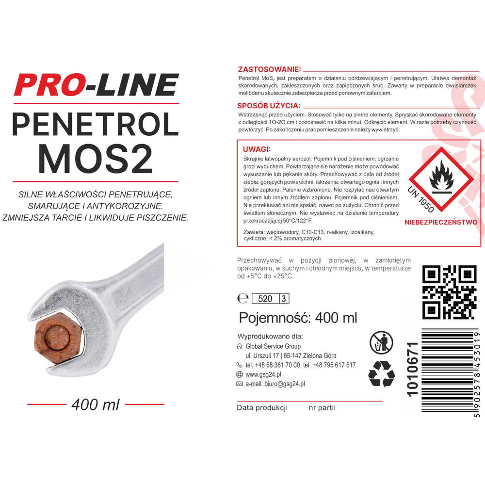 Pro-Line PENETROL MoS2 Penetrating Rust Remover Spray, 400ml