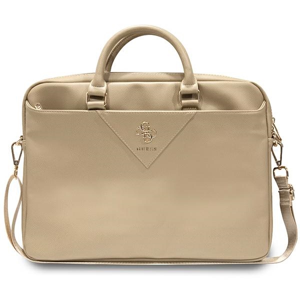 Guess ZIP Leather Triangle 16" nešiojamojo kompiuterio krepšys, auksinis