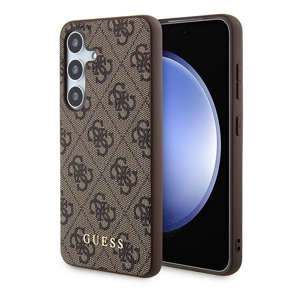 Guess dėklas Samsung Galaxy S24 telefonui 4G Metal Gold Logo, rudas