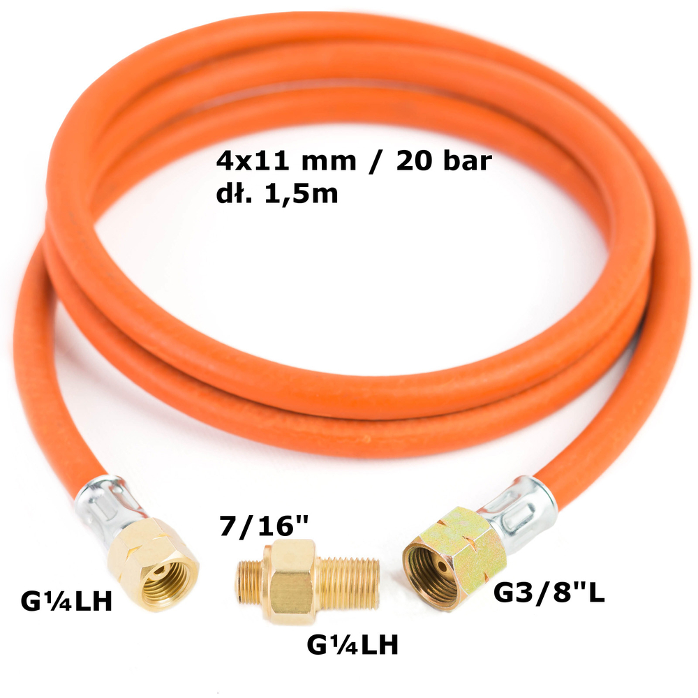 Meva dujų baliono pajungimo žarna su adapteriu G 3/8\" L - 7/16\", 1.5 m