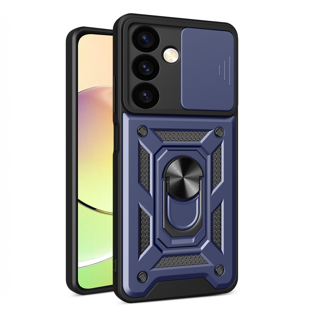 Hybrid Armor Camshield Case for Samsung Galaxy S24 with Camera Cover, Blue