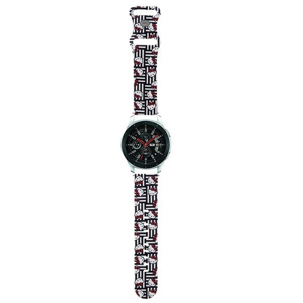 Hello Kitty Universal 22mm Smartwatch Strap Silicone Heads & Stripes, Black