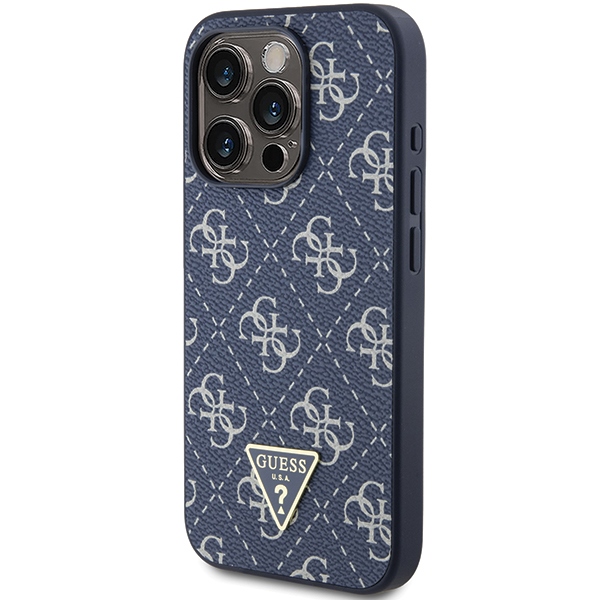 Guess 4G Triangle Metal Logo dėklas iPhone 15 Pro Max telefonui, mėlynas