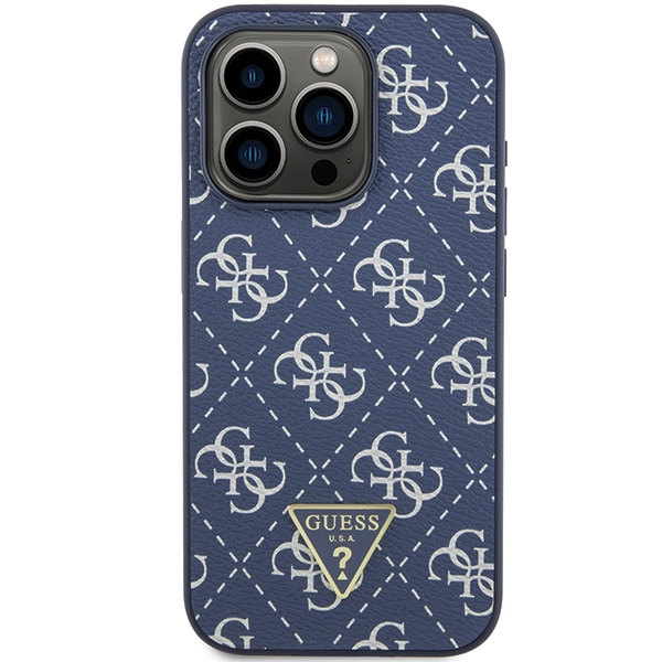 Guess 4G Triangle Metal Logo dėklas iPhone 15 Pro Max telefonui, mėlynas