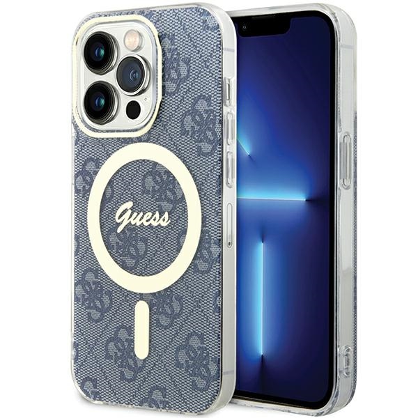 Guess dėklas iPhone 15 Pro telefonui IML 4G MagSafe, mėlynas