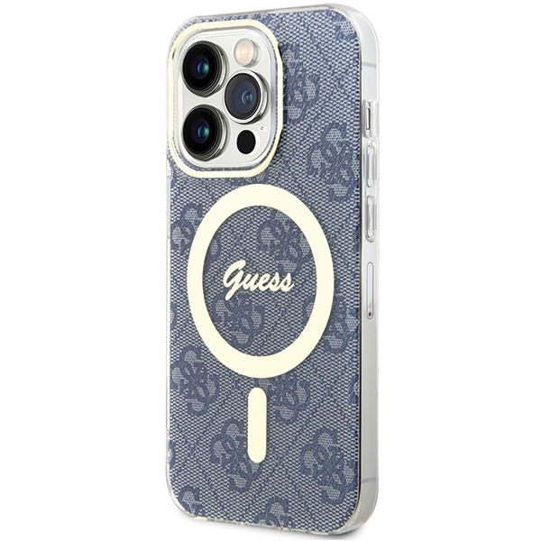Guess dėklas iPhone 15 Pro telefonui IML 4G MagSafe, mėlynas