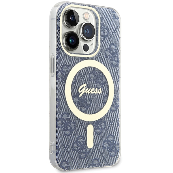 Guess dėklas iPhone 15 Pro telefonui IML 4G MagSafe, mėlynas