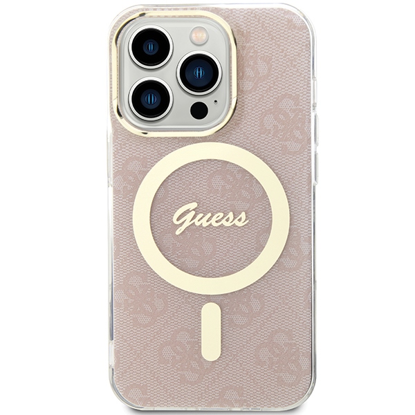 Guess dėklas iPhone 15 Pro telefonui IML 4G MagSafe, rožinis