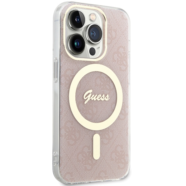 Guess dėklas iPhone 15 Pro telefonui IML 4G MagSafe, rožinis