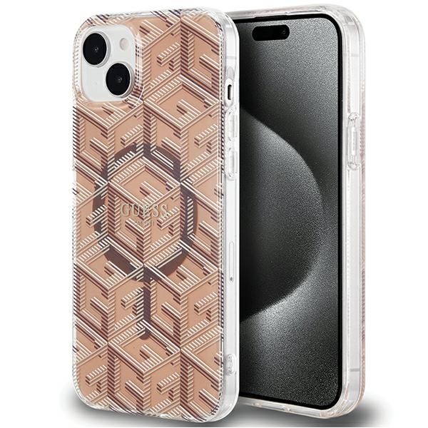 Guess IML GCube MagSafe dėklas, skirtas iPhone 15 / 14 / 13, rudas