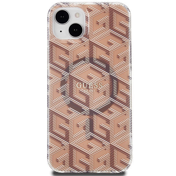 Guess IML GCube MagSafe dėklas, skirtas iPhone 15 / 14 / 13, rudas