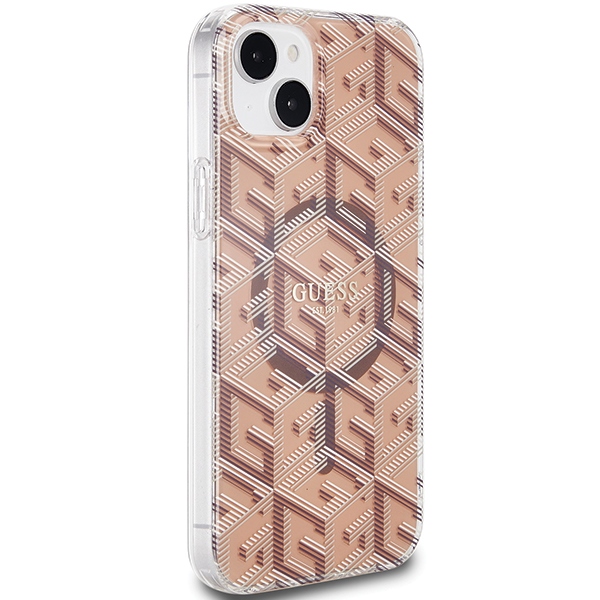 Guess IML GCube MagSafe dėklas, skirtas iPhone 15 / 14 / 13, rudas