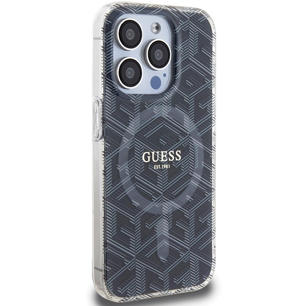 Guess dėklas iPhone 15 Pro Max telefonui IML GCube MagSafe, juodas