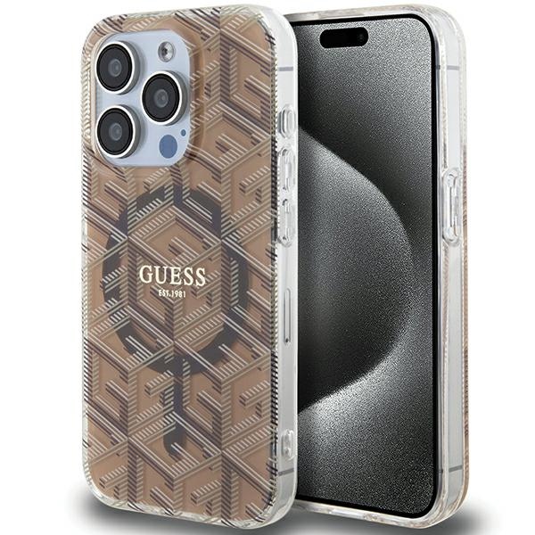 Guess iPhone 15 Pro Max Case IML GCube MagSafe, Brown