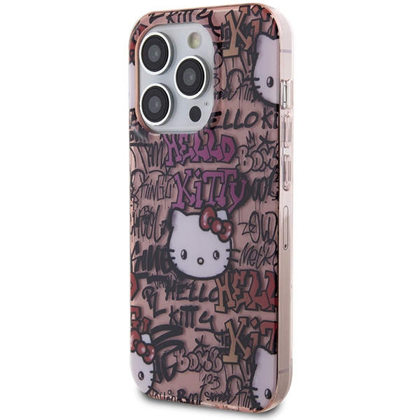 Hello Kitty Dėklas iPhone 14 Pro Telefonui IML Tags Graffiti, Rožinis