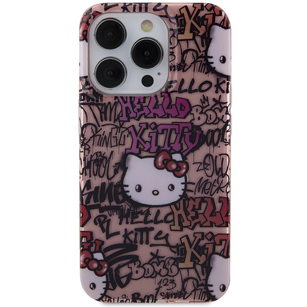 Hello Kitty Dėklas iPhone 14 Pro Telefonui IML Tags Graffiti, Rožinis