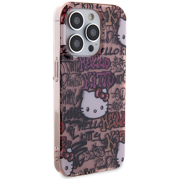 Hello Kitty Dėklas iPhone 14 Pro Telefonui IML Tags Graffiti, Rožinis