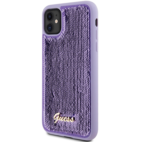 Guess dėklas iPhone 11 / Xr Sequin Script Metal, violetinis