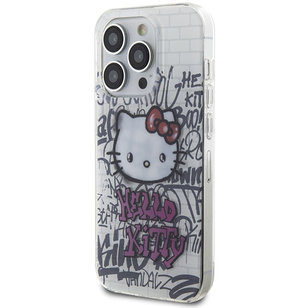 Hello Kitty iPhone 14 Pro dėklas IML Kitty On Bricks Graffiti, baltas