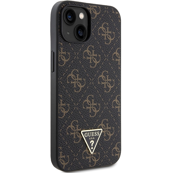 Guess 4G Triangle Metal Logo dėklas iPhone 13 / 14 / 15, juodas