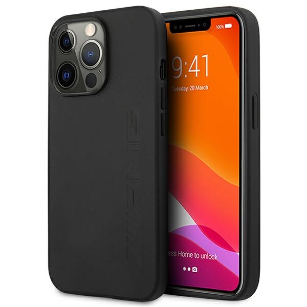 Mercedes dėklas iPhone 14 Pro telefonui Leather Hot Stamped, juodas