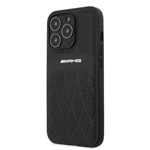 Mercedes iPhone 13 Pro Max Case AMG Leather Curved Lines, Black