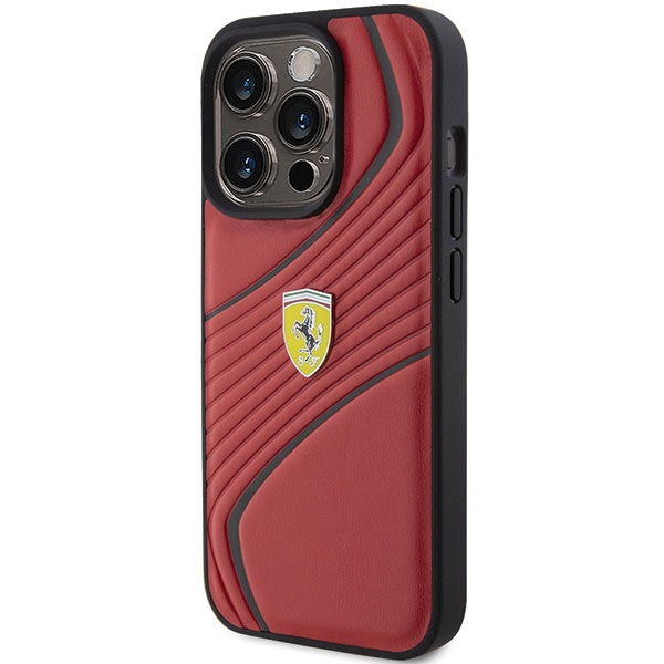 Ferrari dėklas iPhone 15 Pro telefonui Twist Metal Logo, raudonas