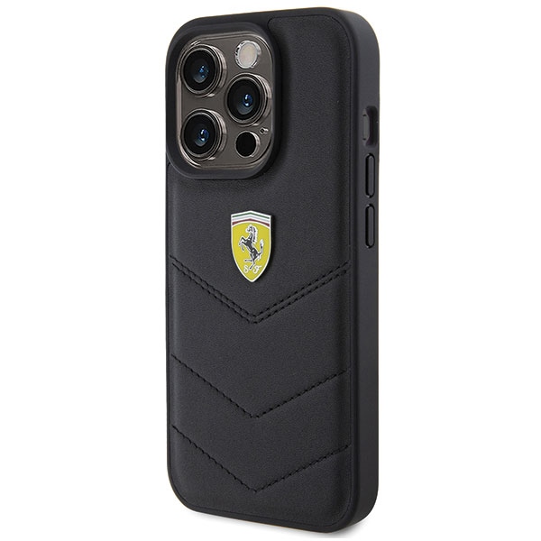 Ferrari Quilted Metal Logo dėklas, skirtas iPhone 15 Pro, juodas