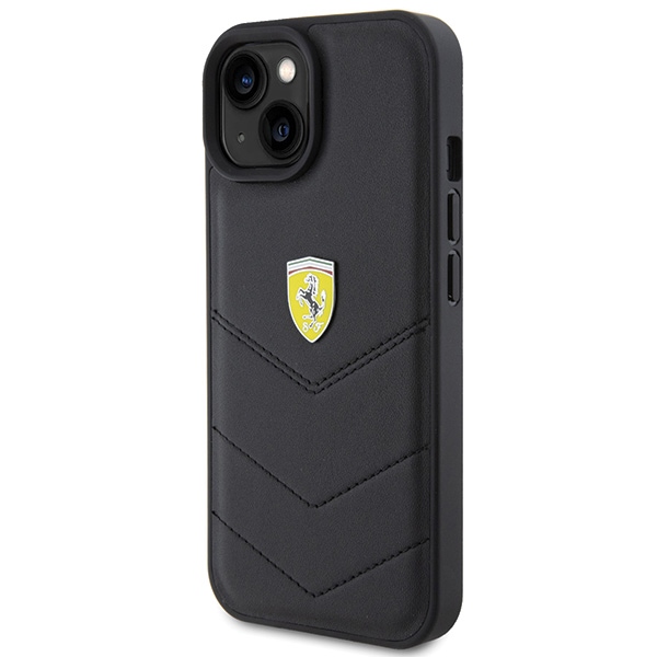 Ferrari iPhone 15 Case Quilted Metal Logo, Black