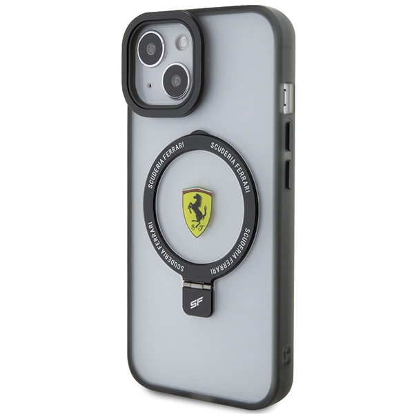 Ferrari dėklas iPhone 15 Plus / 14 Plus su Ring Stand ir MagSafe, skaidrus