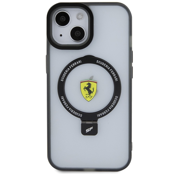 Ferrari dėklas iPhone 15 Plus / 14 Plus su Ring Stand ir MagSafe, skaidrus