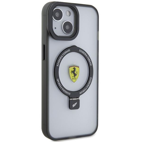 Ferrari dėklas iPhone 15 Plus / 14 Plus su Ring Stand ir MagSafe, skaidrus