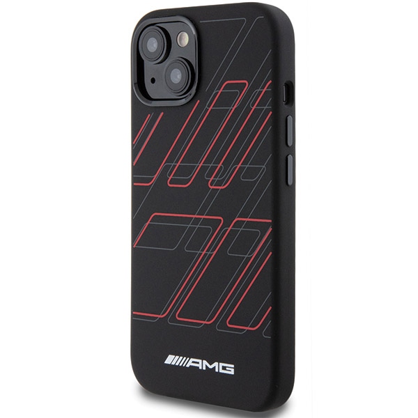 Mercedes AMG dėklas iPhone 15 Plus / 14 Plus Silicone Large Rhombuses MagSafe, juodas