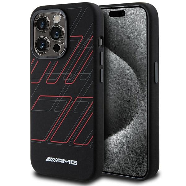 Mercedes AMG Silicone Large Rhombuses dėklas iPhone 15 Pro su MagSafe, juodas