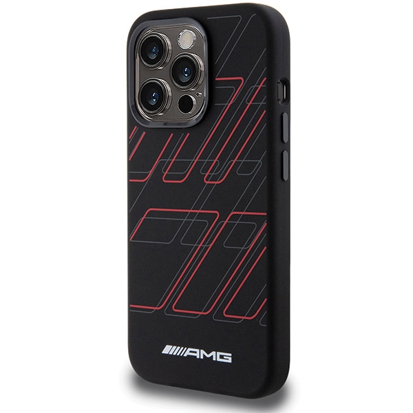 Mercedes AMG Silicone Large Rhombuses dėklas iPhone 15 Pro su MagSafe, juodas