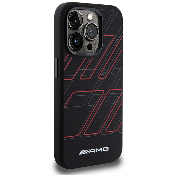 Mercedes AMG Silicone Large Rhombuses dėklas iPhone 15 Pro su MagSafe, juodas
