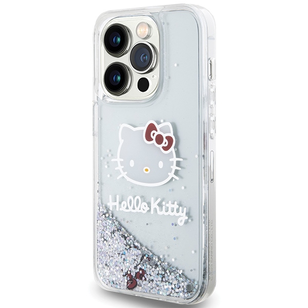 Hello Kitty Liquid Glitter Charms dėklas iPhone 14 Pro Max telefonui, sidabrinis
