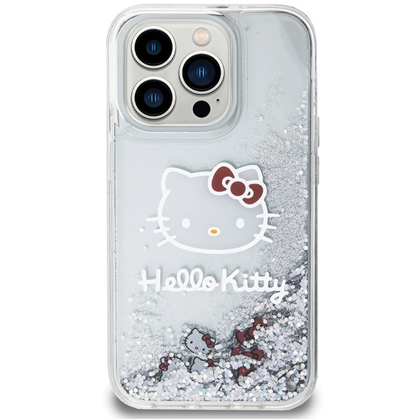 Hello Kitty Liquid Glitter Charms dėklas iPhone 14 Pro Max telefonui, sidabrinis
