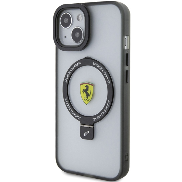 Ferrari dėklas iPhone 15 Plus / 14 Plus su Ring Stand MagSafe, juodas