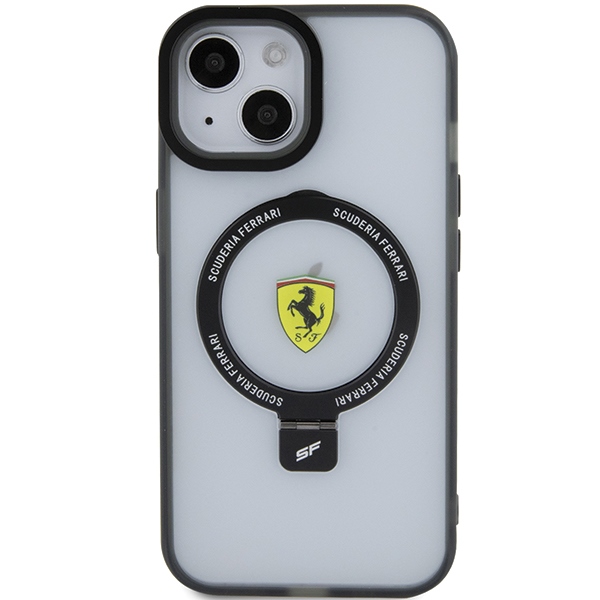 Ferrari dėklas iPhone 15 Plus / 14 Plus su Ring Stand MagSafe, juodas